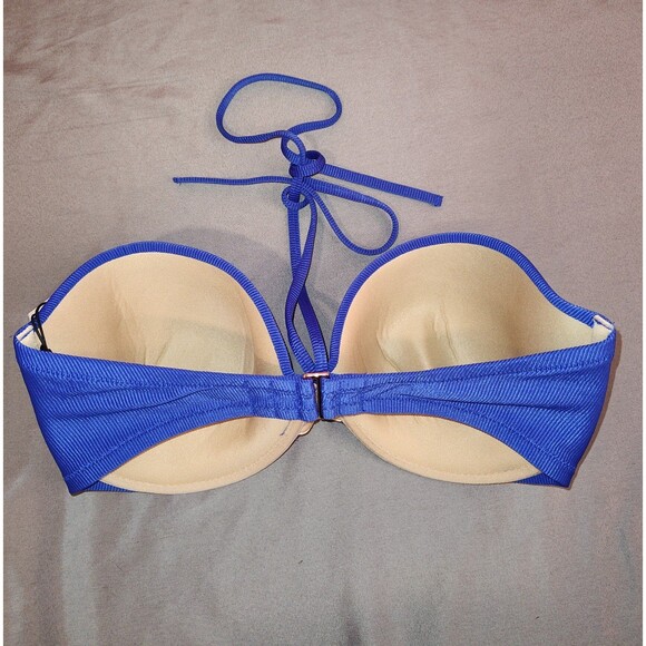 Women's Shade and Shore Lightly Lined Ribbed Halter Bikini Top Blue 36DD - Picture 4 of 6